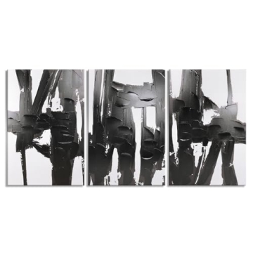 Pinetree Art 3 Panels Black and White Abstract Canvas Wall Art Prints 3D Textured Painting for Livin...