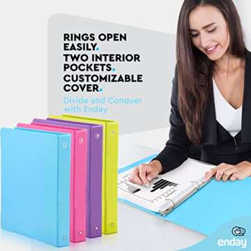 1 Inch 3 Ring Binder 1” Binder Clear View Cover with 2 Inside Pockets, Colored School Supplies Off...