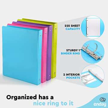 Colorful 1 Inch 3 Ring Binder for School & Office