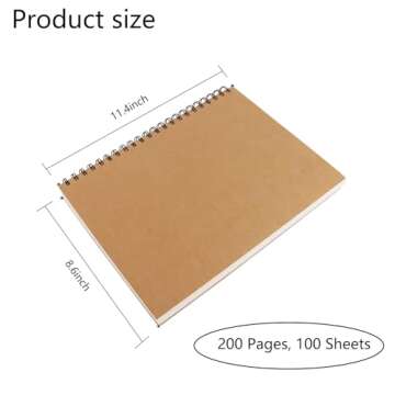 BGJRBY Spiral Sketch Book Large Notebook（Built-in drawing board） Kraft Cover Blank Sketch Pad Wi...