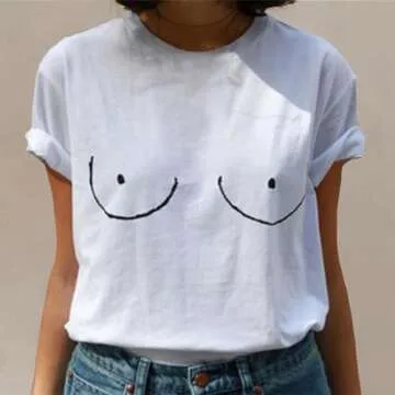 BLACKMYTH Women's Cute Graphic T Shirts Funny Tops Short Sleeve Tees White Large