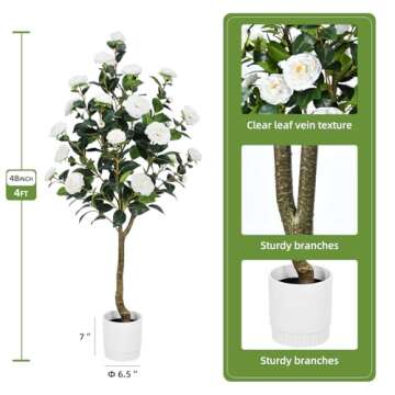 Artificial Camellia Tree 4FT – Nearly Natural Faux Plants Indoor, with Easy Assembly, Low Maintena...