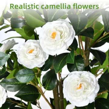 Artificial Camellia Tree 4FT – Nearly Natural Faux Plants Indoor, with Easy Assembly, Low Maintenance, Ideal for Both Indoor Decoration and Other Purposes，Perfect Porch Christmas Trees (White, 4 FT)