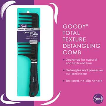 GOODY Total Texture Detangling Handle Comb, Wide Spaced Teeth Preserve Curl Definition, Pain-Free Ha...