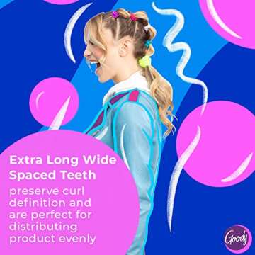 GOODY Total Texture Detangling Handle Comb, Wide Spaced Teeth Preserve Curl Definition, Pain-Free Hair Accessories for Women & Girls, Durable for Everyday and Professional Use, Black