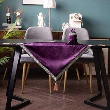ARTABLE Tarot Cards Table Cloth Altar Tablecloth Velvet Square Divination Wicca Tapestry Small Tablecloth with Tarot Pouch 25.6 x 25.6 Inch (Purple)