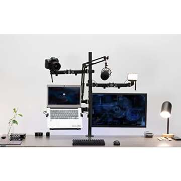 VIVO All-in-One Computer Studio Desk Mount, Mic Boom, Dual Monitor Mount up to 32 inches, Laptop Sta...