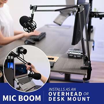 VIVO All-in-One Computer Studio Desk Mount, Mic Boom, Dual Monitor Mount up to 32 inches, Laptop Stand, Livestream Arms Compatible with Cameras, Lighting, Phone/Tablet Adapters, STAND-LIVE2L