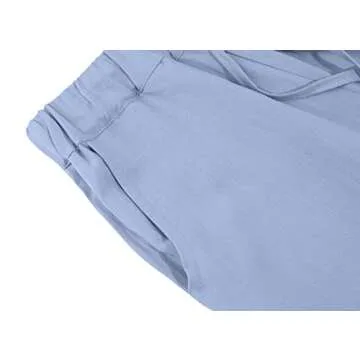 loveimgs Women's Casual Wide Leg Elastic Waist Loose Lightweight Summer Linen Beach Pants Drawstring (Blue, S)