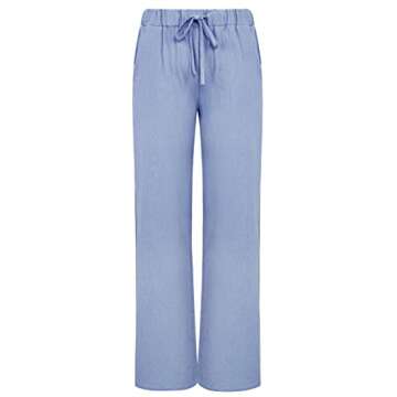 loveimgs Women's Casual Wide Leg Elastic Waist Loose Lightweight Summer Linen Beach Pants Drawstring (Blue, S)