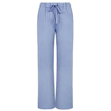 loveimgs Women's Casual Wide Leg Elastic Waist Loose Lightweight Summer Linen Beach Pants Drawstring (Blue, S)