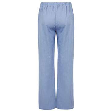 loveimgs Women's Casual Wide Leg Elastic Waist Loose Lightweight Summer Linen Beach Pants Drawstring (Blue, S)