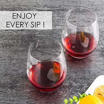HAKEEMI Crystal Stemless Wine Glasses Set of 12 Durability