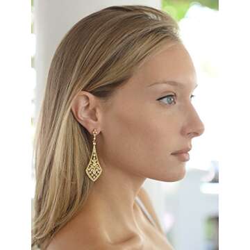Mariell Gold Dangle Bridal Earrings, Dramatic 2 ¾" Length, Perfect Jewelry for Brides, Bridesmaid, ...