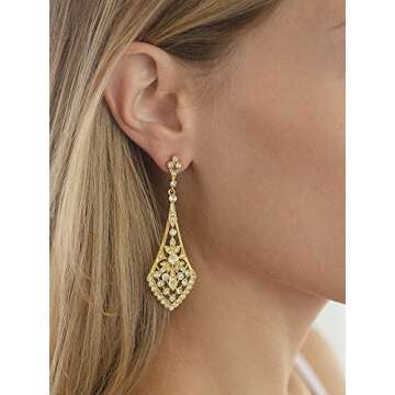 Mariell Gold Bridal Earrings Dangle - Elegant & Glamorous