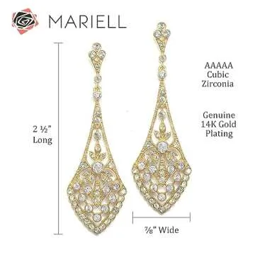 Mariell Gold Bridal Earrings Dangle - Elegant & Glamorous