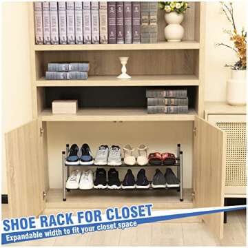 HEDOMII 2-Tier Expandable Shoe Rack, Stackable and Adjustable Shoes Organizer Storage Shelf, Sturdy ...