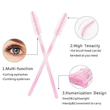 300 Pack Mascara Wands Disposable Eyelash Brush for Extensions Lash Applicators Tool Kit, Pink