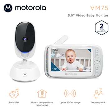 Motorola VM75 Indoor Video Baby Monitor with Camera - 480x272p, 1000ft Range 2.4 GHz Wireless 5" Scr...