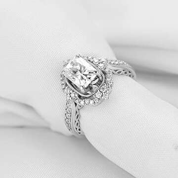 DovEggs Moissanite Engagement Rings for Women Center 2ct 6X8mm GHI Color Radiant Cut Art Deco Moissanite Antique/Vintage Floral Wedding Ring 14K Gold QUALITY Sterling Silver(7)