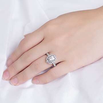 DovEggs Moissanite Engagement Rings for Women Center 2ct 6X8mm GHI Color Radiant Cut Art Deco Moissanite Antique/Vintage Floral Wedding Ring 14K Gold QUALITY Sterling Silver(7)