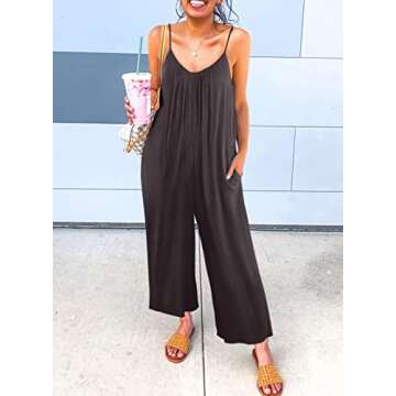 Dokotoo Women's Loose Plus Size Jumpsuits for Women Adjustable Spaghetti Strap Stretchy Wide Leg Solid One Piece Sleeveless Long Pant Romper Jumpsuit with Pockets Brown 4XLarge
