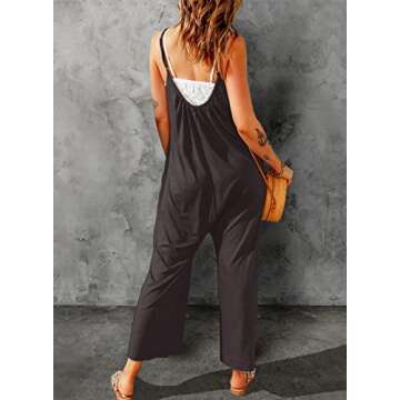 Dokotoo Women's Loose Plus Size Jumpsuits for Women Adjustable Spaghetti Strap Stretchy Wide Leg Solid One Piece Sleeveless Long Pant Romper Jumpsuit with Pockets Brown 4XLarge