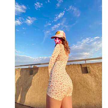 Women Ribbed 2 Piece Outfits Y2K Floral Sets Summer Floral Crop Tops Short Pants Sets Rompers Jumpsuit Loungewear (A-Romper b, M)