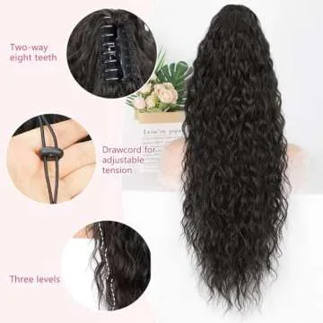 ALXNAN Claw Clip Ponytail,26 Inch Natural Black Ponytail Extension for Women Synthetic Long Curly Wavy Clip in Ponytail Hair Extensions Synthetic Hairpiece for Daily Party Use