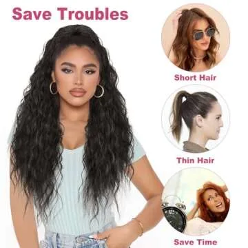 ALXNAN Claw Clip Ponytail,26 Inch Natural Black Ponytail Extension for Women Synthetic Long Curly Wavy Clip in Ponytail Hair Extensions Synthetic Hairpiece for Daily Party Use