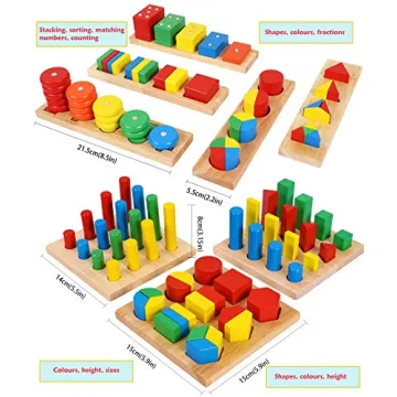 TOWO Wooden Geometric Shapes Educational Toy Set for Kids