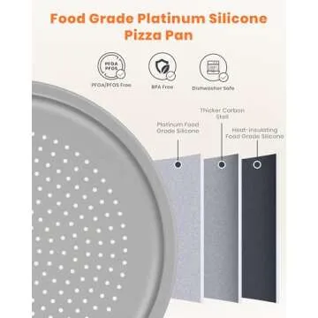 LYNG Pizza Pan 16 Inch, 2 Pack Silicone Nonstick Pizza Tray For Oven, Pizza Pan With Holes Dishwasher Safe, Suitable For Home Kitchen Dark Baking Grey