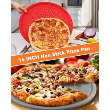 LYNG Pizza Pan 16 Inch, 2 Pack Silicone Nonstick Pizza Tray For Oven, Pizza Pan With Holes Dishwasher Safe, Suitable For Home Kitchen Dark Baking Grey
