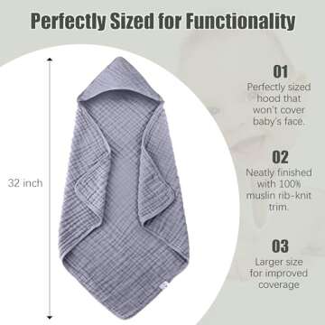 Spotted Play 2 Pack Hooded Baby Towels - 100% Muslin Cotton for Newborns, Infants, Toddlers - Large 32x32Inch Size - Highly Absorbent and Essential for Newborn Care, Green and Grey