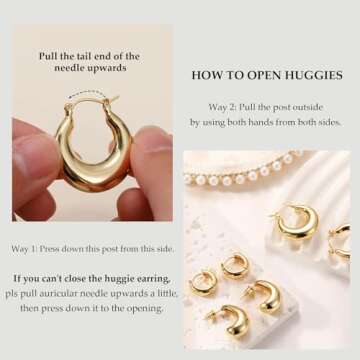 Tasiso Chunky Gold Earrings for Women, Dainty 14K Gold Plated Huggie Hoop Earrings Lightweight Hypoallergenic Earring Set Cute Earrings Pack for Women Trendy Jewelry Gifts