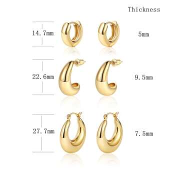 Tasiso Chunky Gold Earrings for Women, Dainty 14K Gold Plated Huggie Hoop Earrings Lightweight Hypoallergenic Earring Set Cute Earrings Pack for Women Trendy Jewelry Gifts