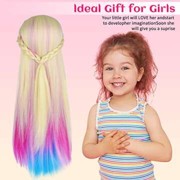 Kyerivs Mannequin Head Hair Styling Training Head Cosmetology Doll Head Manikin Practice Head Synthetic Fiber Hair Braiding Mannequin Head with Clamp & Hair Styling Kit (Colorful)