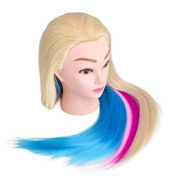 Kyerivs Mannequin Head Hair Styling Training Head Cosmetology Doll Head Manikin Practice Head Synthetic Fiber Hair Braiding Mannequin Head with Clamp & Hair Styling Kit (Colorful)