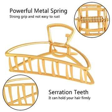 6 Pcs Large Gold Metal Hair Clips for Women, Big Claw Clips for Thick Hair, Strong Hold Clips for Thin Hair, Non-slip Fashion Hair Accessories