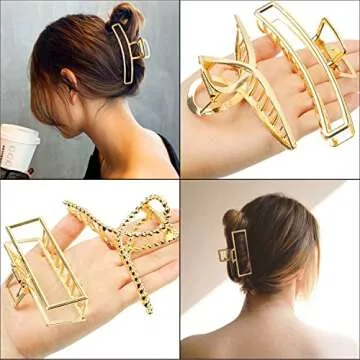 Gold Metal Hair Clips Set | 6 Stylish Accessories