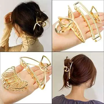 Gold Metal Hair Clips Set | 6 Stylish Accessories