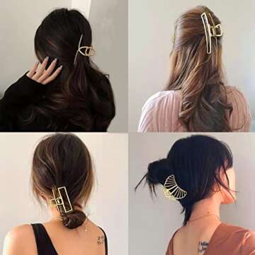 6 Pcs Large Gold Metal Hair Clips for Women, Big Claw Clips for Thick Hair, Strong Hold Clips for Thin Hair, Non-slip Fashion Hair Accessories