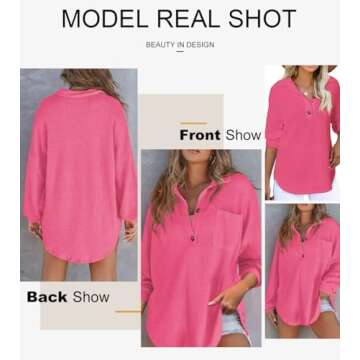 Astylish Women Lightweight V Neck Oversized Waffle Shirt