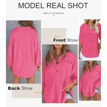 Astylish Women Lightweight V Neck Oversized Waffle Shirt