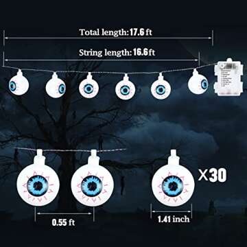 16.4FT 30 LED Halloween Decorations Eyeball String Lights Decor Clearance for Home-Battery Operated w/8 Modes Twinkle Green Lights for Indoor Outdoor Halloween Party Supplies Garden Yard Decoration