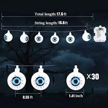 16.4FT 30 LED Halloween Decorations Eyeball String Lights Decor Clearance for Home-Battery Operated w/8 Modes Twinkle Green Lights for Indoor Outdoor Halloween Party Supplies Garden Yard Decoration