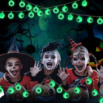 16.4FT 30 LED Halloween Decorations Eyeball String Lights Decor Clearance for Home-Battery Operated w/8 Modes Twinkle Green Lights for Indoor Outdoor Halloween Party Supplies Garden Yard Decoration