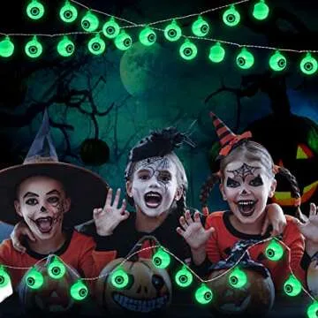 16.4FT 30 LED Halloween Decorations Eyeball String Lights Decor Clearance for Home-Battery Operated w/8 Modes Twinkle Green Lights for Indoor Outdoor Halloween Party Supplies Garden Yard Decoration