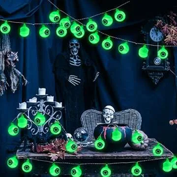 16.4FT 30 LED Halloween Decorations Eyeball String Lights Decor Clearance for Home-Battery Operated w/8 Modes Twinkle Green Lights for Indoor Outdoor Halloween Party Supplies Garden Yard Decoration