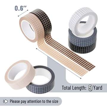 Mr. Pen- Grid Washi Tape Set, 7 Rolls, 0.6", Washi Tape for Journaling, Decorative Tape, Journaling Tape, Craft Tape, Scrapbooking Tape, Decorative Tape for Crafts, Decorative Craft Washi Masking Tape